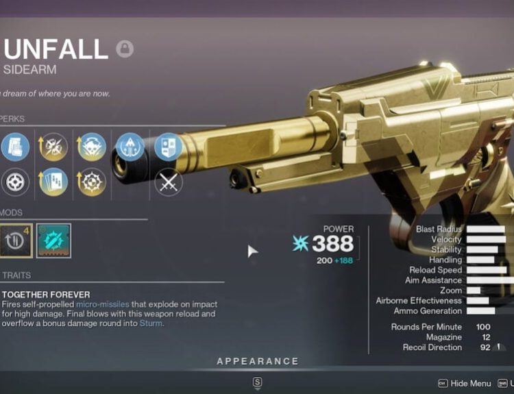 Unfall sidearm roll in Destiny 2