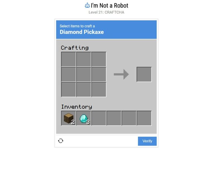 Screenshot of the Craftcha puzzle in I'm Not a Robot.