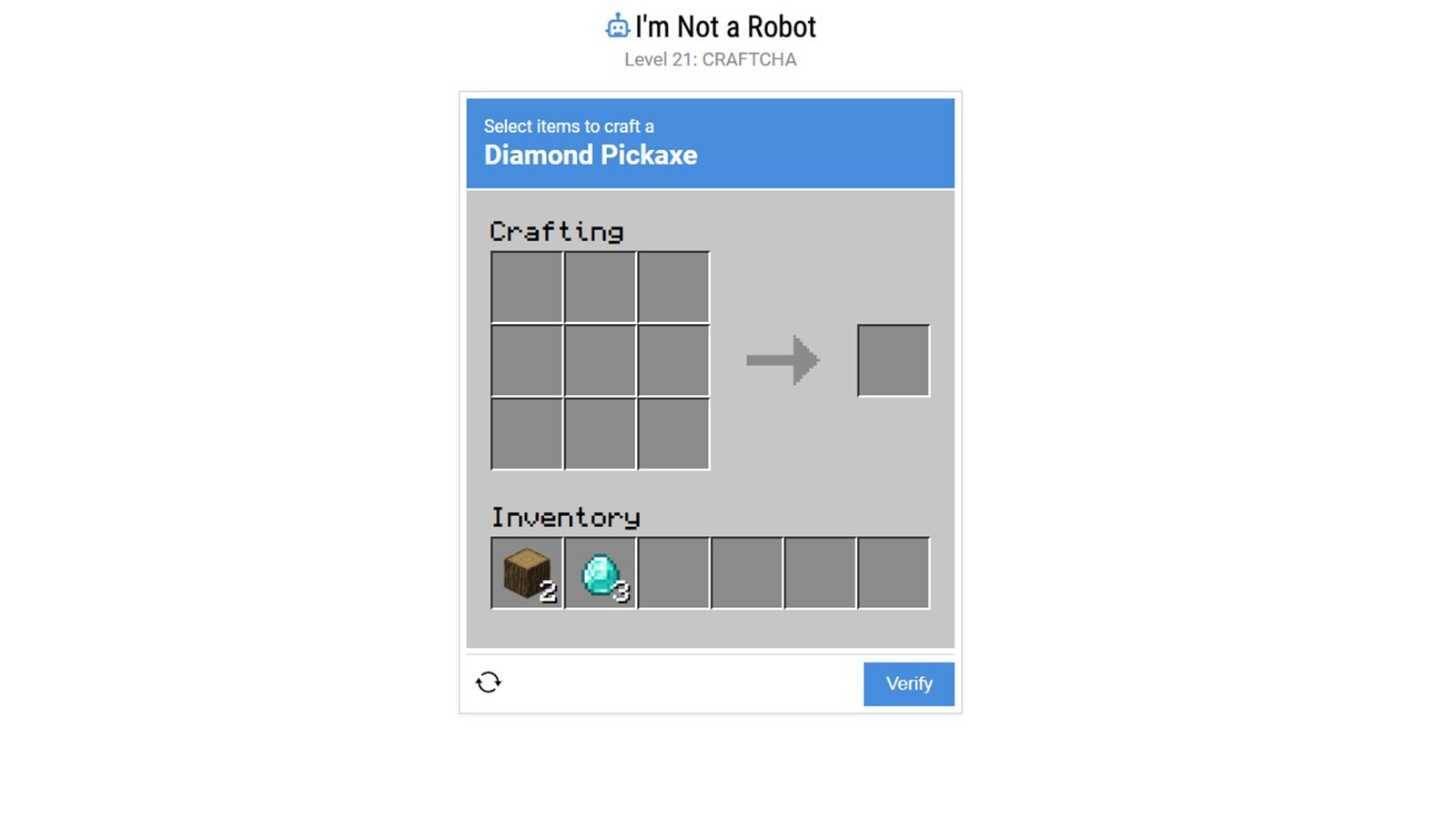 Screenshot of the Craftcha puzzle in I'm Not a Robot.