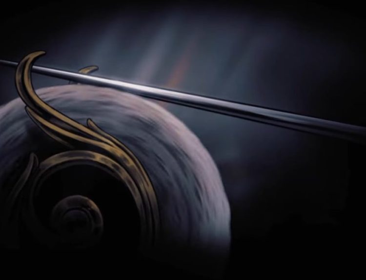 a screenshot of the Needle getting sharpened in Hollow Knight Silksong