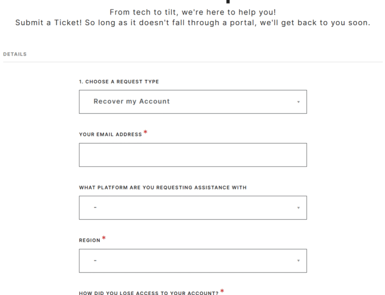 An image of Riot's submit a request format