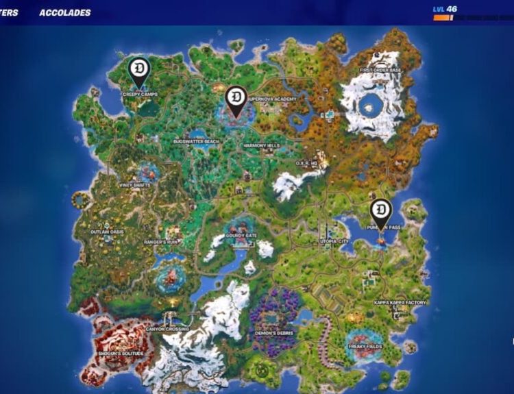 Picture showing bosses location on map in Fortnitemares 2025.