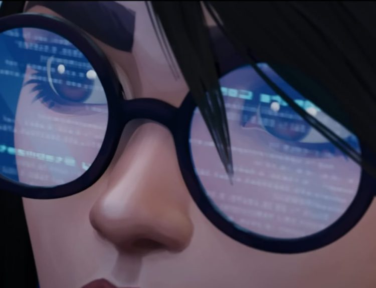 a close up of killjoy reading a computer screen