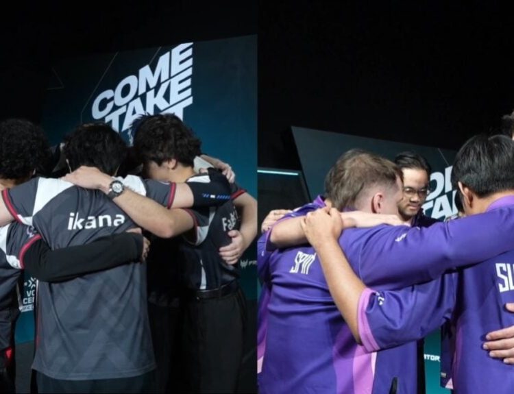 Motive Esports vs E-KING team huddle at VCT Pacific