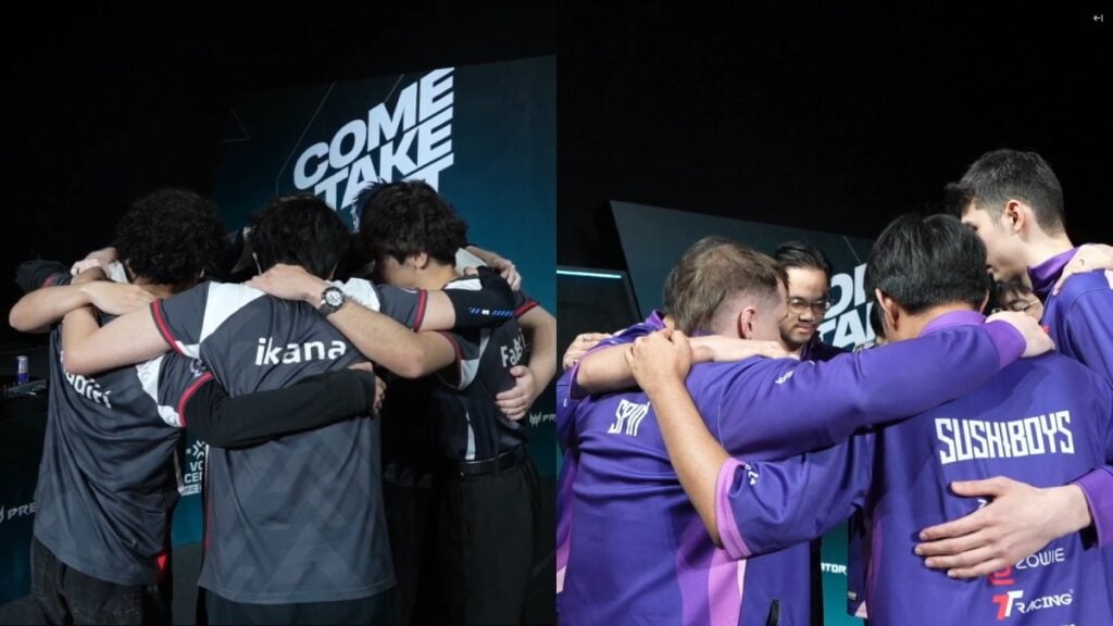 Motive Esports vs E-KING team huddle at VCT Pacific