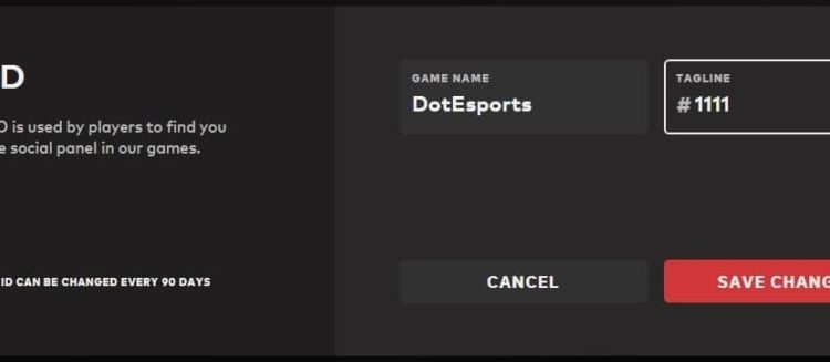Riot ID change page for VALORANT and other games