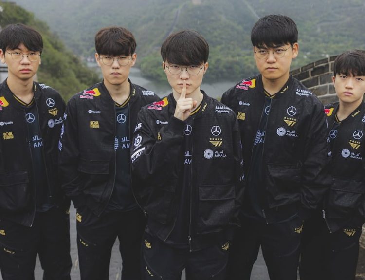 T1 at the League of Legends Worlds 2025 Broadcast Day on October 11, 2025 in Beijing, China.
