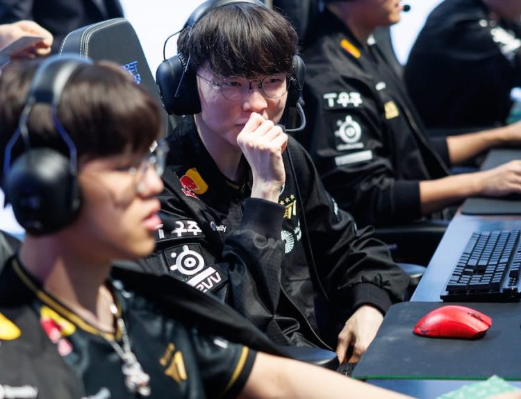Faker of T1 competes at League of Legends Worlds 2025 Play-In Stage on October 14, 2025 in Beijing, China.