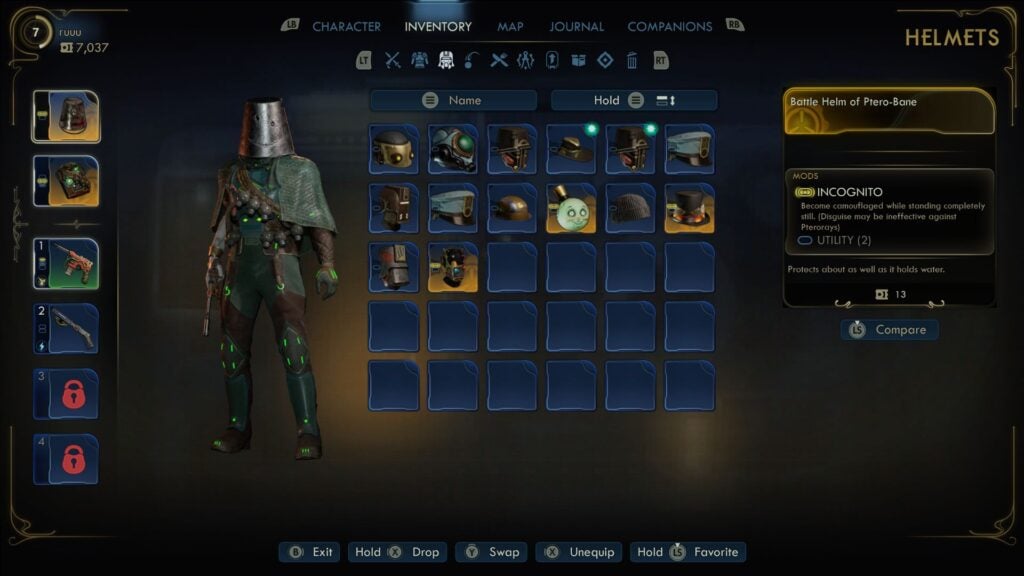 camouflage helment stats display