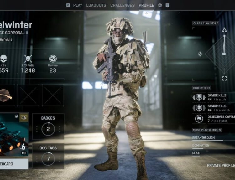 Profile page in Battlefield 6