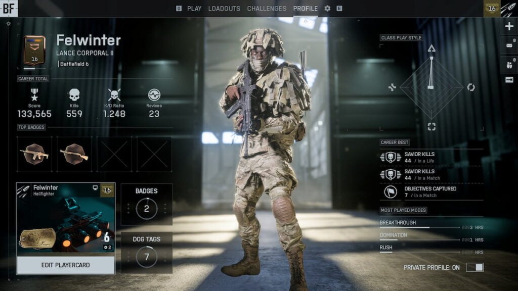 Profile page in Battlefield 6