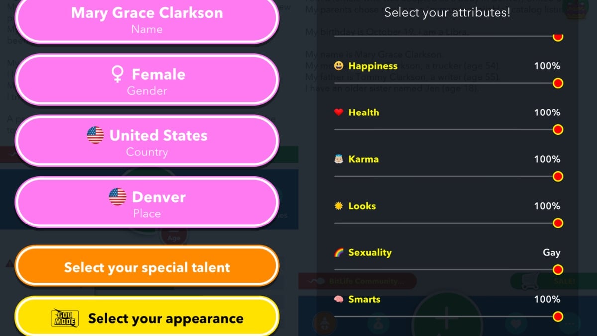 bitlife scarytale challenge character creation