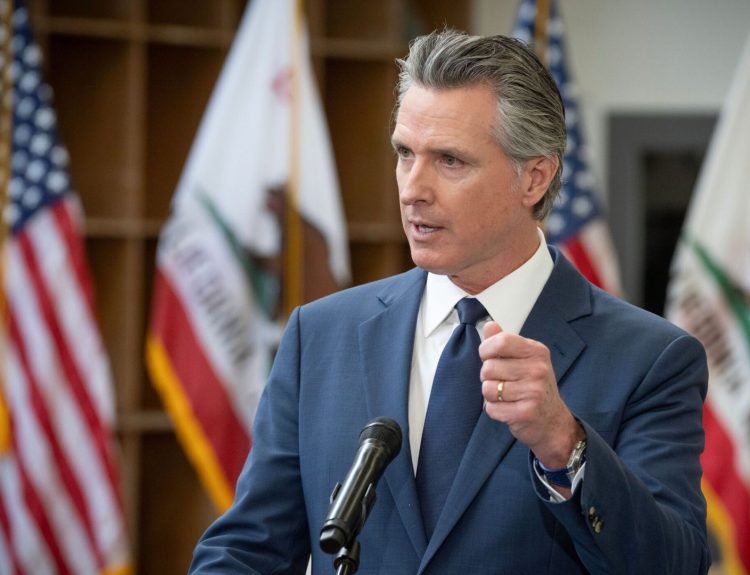 California Governor Gavin Newsom delivering a speech