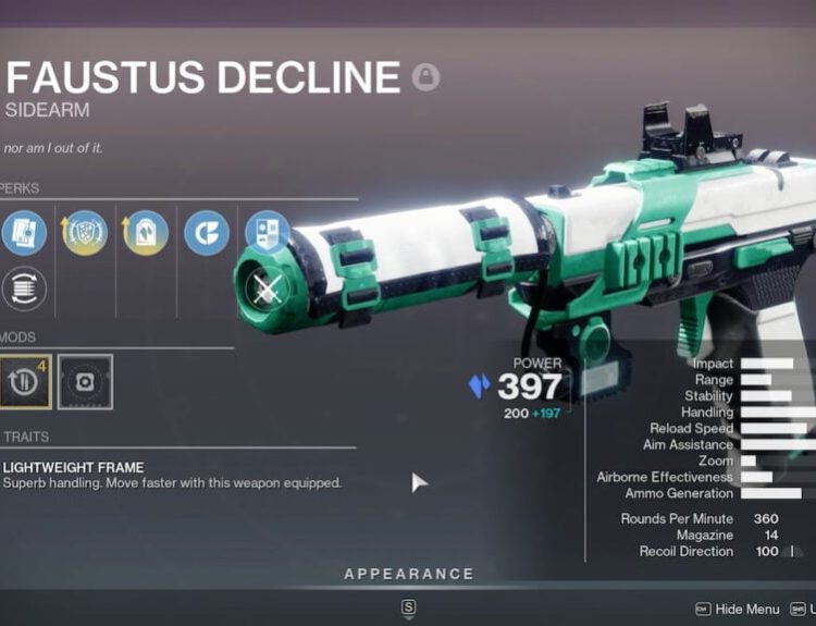 Faustus Decline inspect in Destiny 2