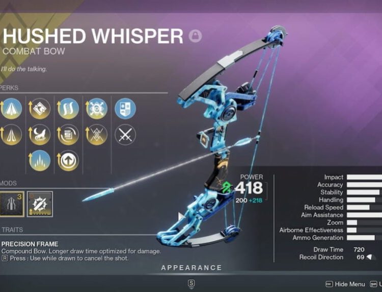 Hushed Whisper roll in Destiny 2