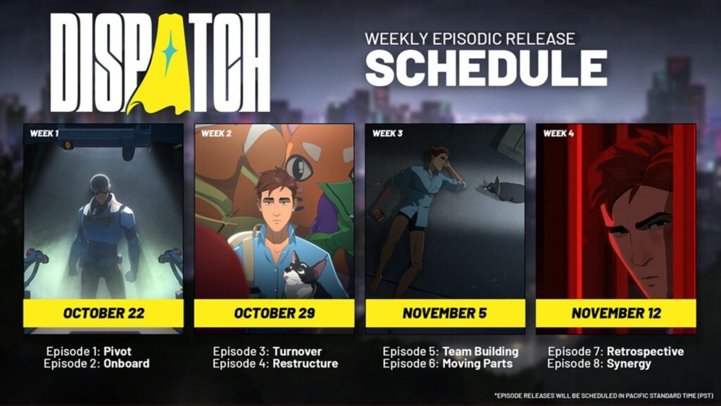 Cover art featuring the episode release schedule of Dispatch.