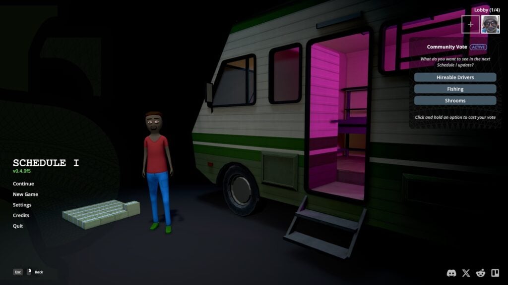 Screenshot featuring the second community vote in Schedule 1.