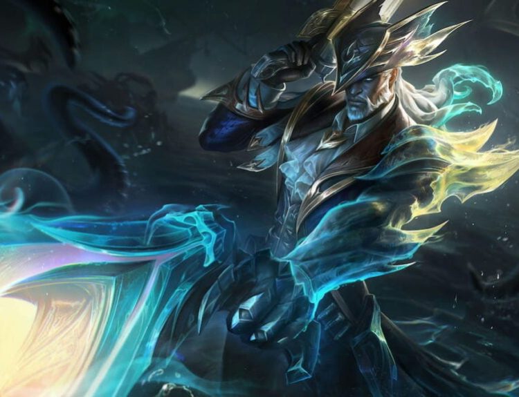 Picture showing Sunken Shadows Lucian skin in League of Legends.