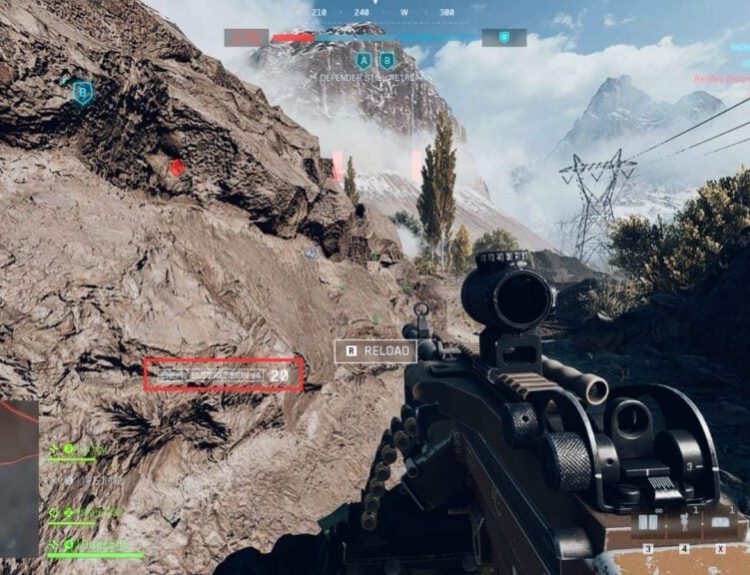 Screenshot of Battlefield 6 gameplay showing Enemy Suppression effect