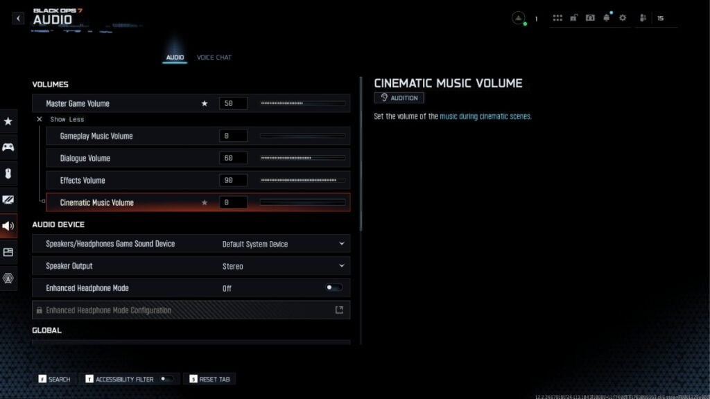a screenshot of audio settings in Black Ops 7