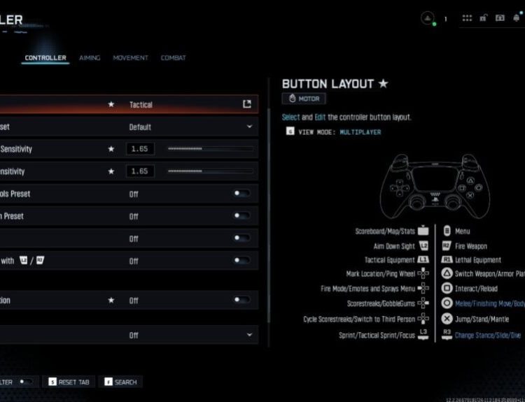 a screenshot of bo7 controller input settings