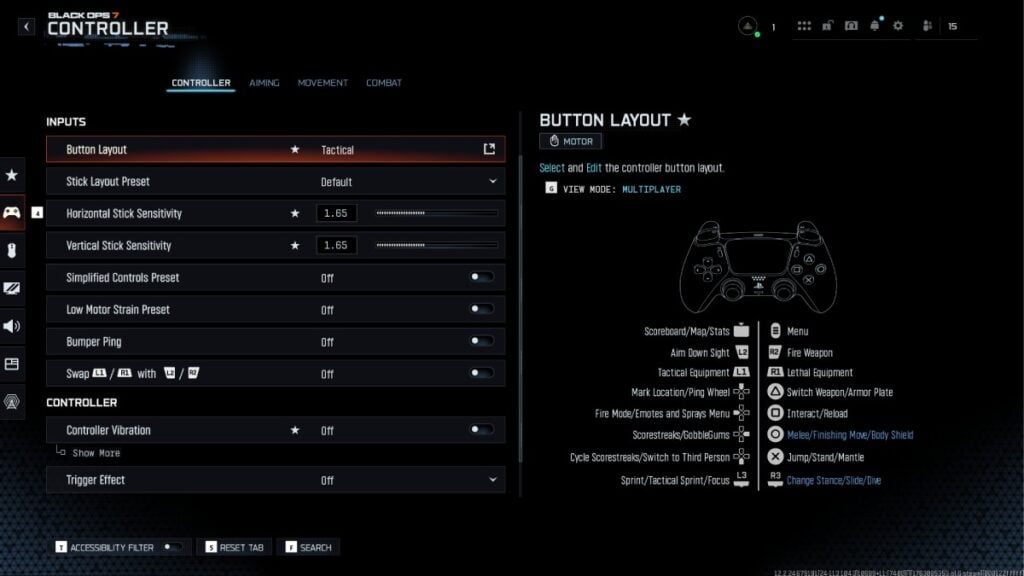 a screenshot of bo7 controller input settings