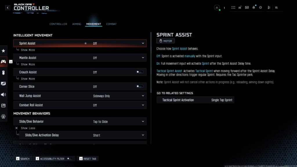 a screenshot of bo7 movement settings