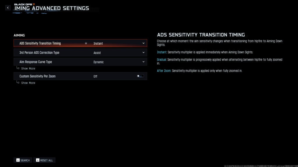 Black Ops 7 best aim assist settings, showing the Aiming tab options