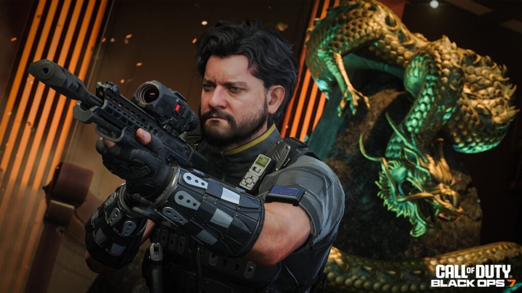 Operator aiming with an assault rifle in Black Ops 7