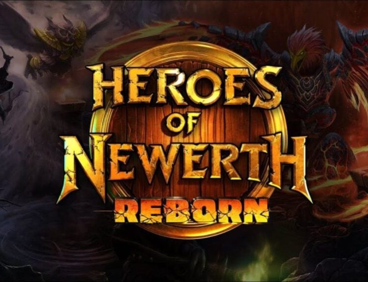 Heroes of Newerth Reborn key visual, with the game's name and flying heroes in the background