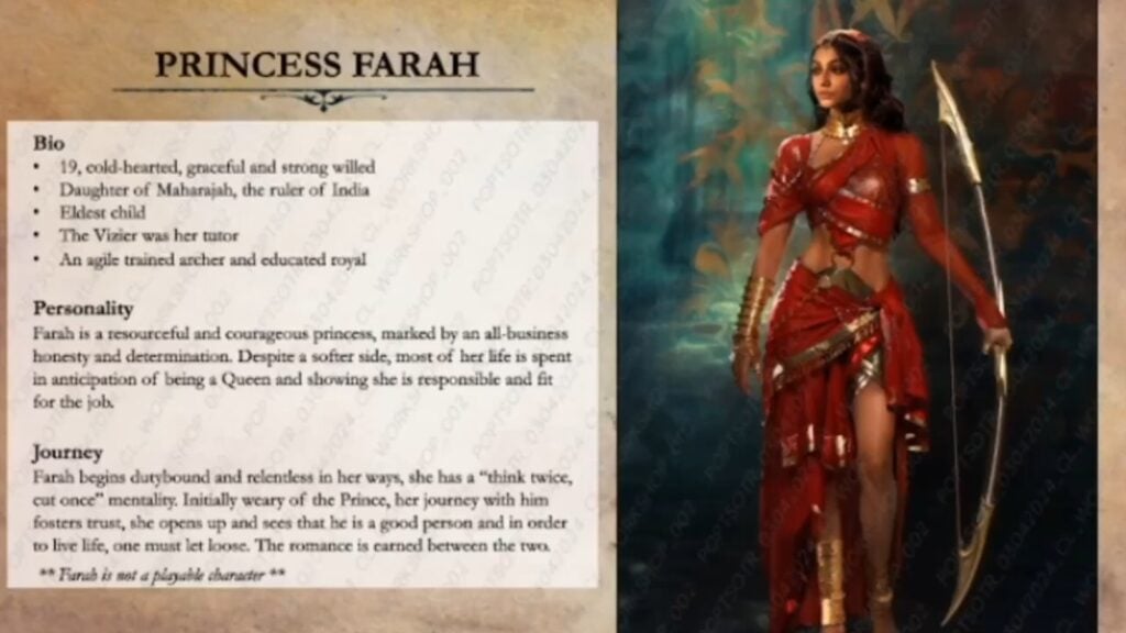Leaked image of Princess Farah's profile in Prince of Persia: Sands of Time.