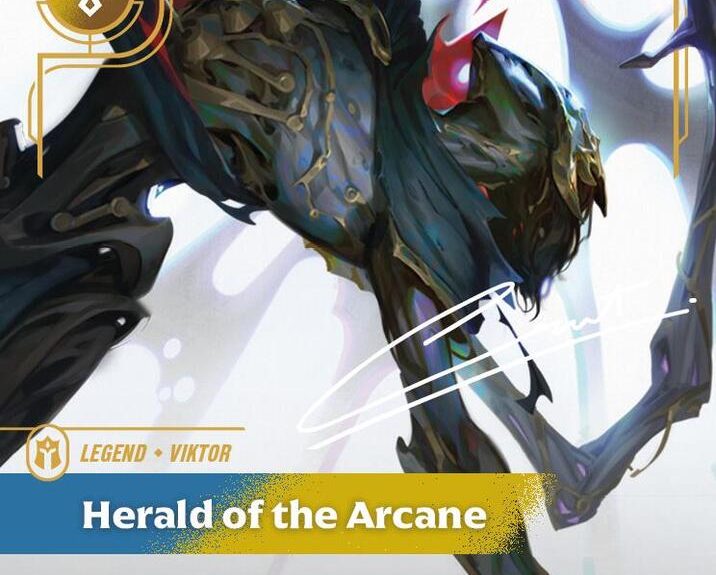 Viktor, Herald of the Arcane (Signature). An image of Viktor dangling upside down.