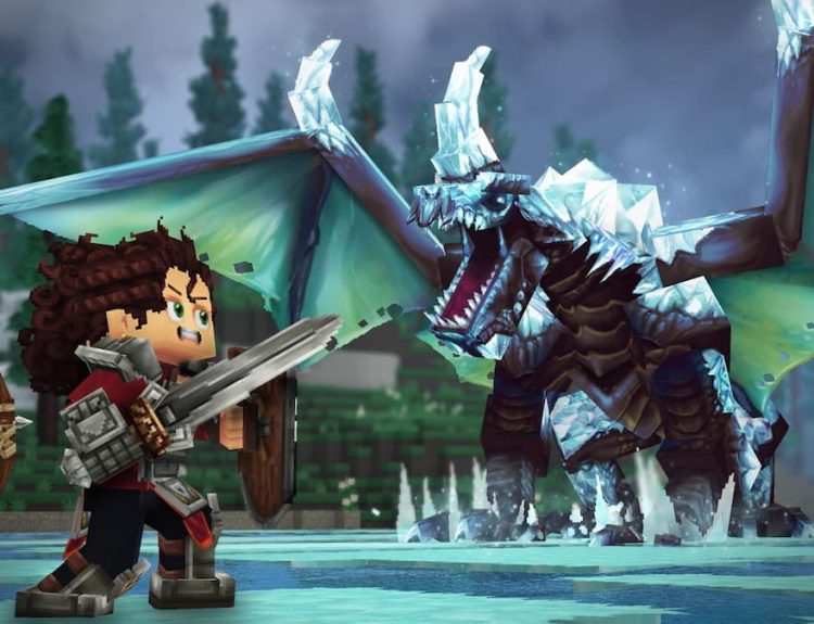 Picture showing a player fighting a dragon in Hytale.
